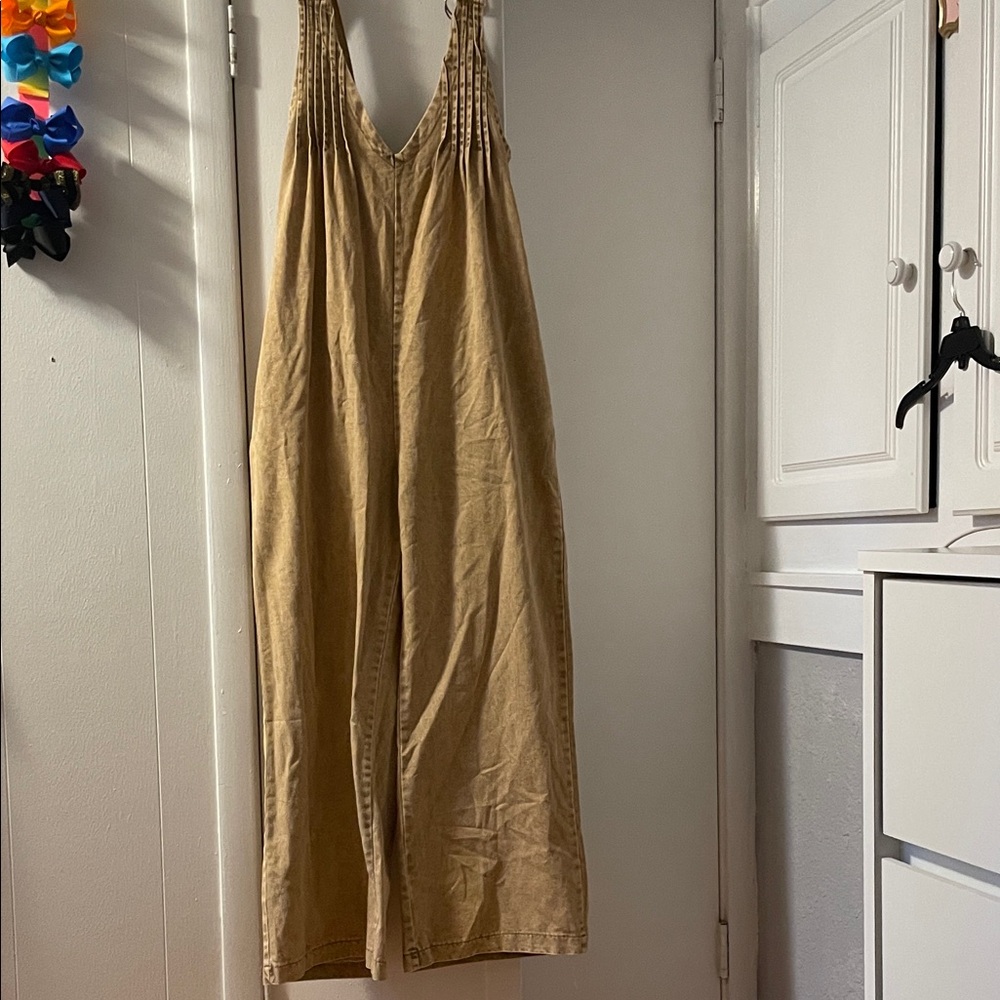 Tan lightweight denim jumpsuit